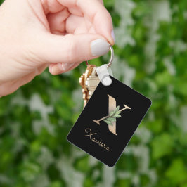 Eleganter Botanischer Monogram Gold Letter X Schlü Schlüsselanhänger