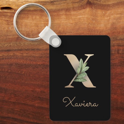 Eleganter Botanischer Monogram Gold Letter X Schlü Schlüsselanhänger (Vorderseite)