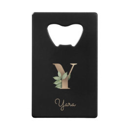 Eleganter Botanischer Monogram Gold Letter Y Geldbeutel Flaschenöffner