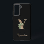 Eleganter Botanischer Monogram Gold Letter Y Samsung Galaxy Hülle<br><div class="desc">Das elegante schwarze Handy verfügt über ein goldenes botanisches Monogramm in der Mitte.</div>