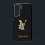 Eleganter Botanischer Monogram Gold Letter Y Samsung Galaxy Hülle<br><div class="desc">Das elegante schwarze Handy verfügt über ein goldenes botanisches Monogramm in der Mitte.</div>