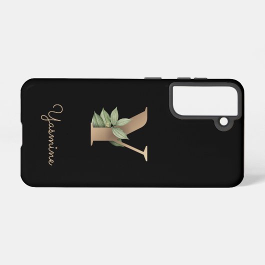 Eleganter Botanischer Monogram Gold Letter Y Samsung Galaxy Hülle (Rückseite (Horizontal))