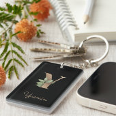 Eleganter Botanischer Monogram Gold Letter Y Schlüsselanhänger (Vorderseite rechts)