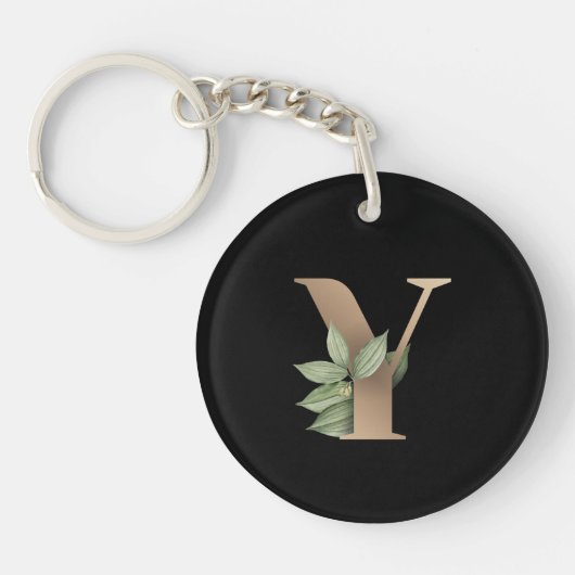 Eleganter Botanischer Monogram Gold Letter Y Schlüsselanhänger (Vorderseite)