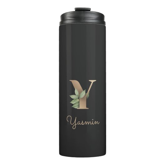 Eleganter Botanischer Monogram Gold Letter Y Thermosbecher (Vorderseite)