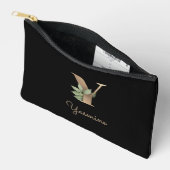 Eleganter Botanischer Monogram Gold Letter Y Zubehörtasche (Offen)
