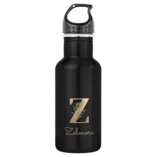 Eleganter Botanischer Monogram Gold Letter Z Edelstahlflasche