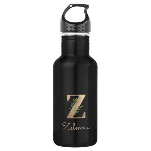 Eleganter Botanischer Monogram Gold Letter Z Edelstahlflasche (Vorderseite)