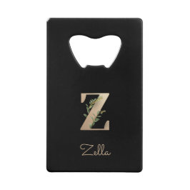 Eleganter Botanischer Monogram Gold Letter Z Geldbeutel Flaschenöffner