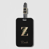 Eleganter Botanischer Monogram Gold Letter Z Gepäckanhänger (Vorderseite Vertikal)