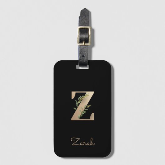 Eleganter Botanischer Monogram Gold Letter Z Gepäckanhänger (Vorderseite Vertikal)