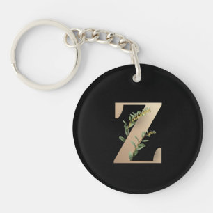 Eleganter Botanischer Monogram Gold Letter Z Schlüsselanhänger