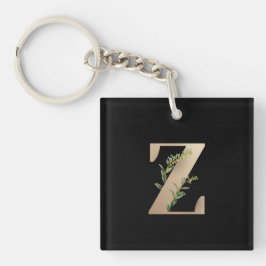 Eleganter Botanischer Monogram Gold Letter Z Schlüsselanhänger