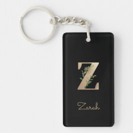Eleganter Botanischer Monogram Gold Letter Z Schlüsselanhänger