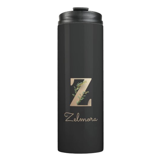 Eleganter Botanischer Monogram Gold Letter Z Thermosbecher (Vorderseite)