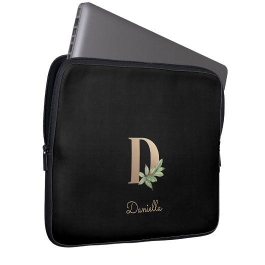 Eleganter Botanischer Monogram Letter D Laptop-Sie Laptopschutzhülle (Vorne Rechts)