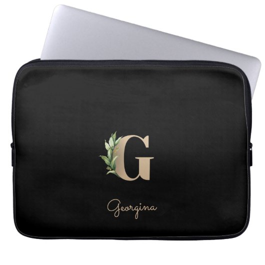 Eleganter Botanischer Monogram Letter G Laptop Sle Laptopschutzhülle (Vorderseite)