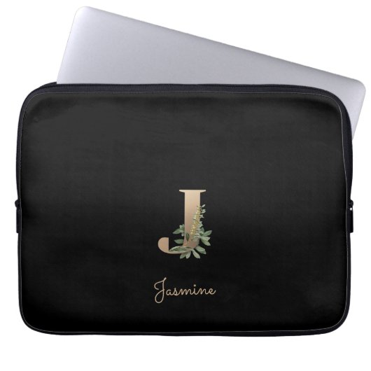 Eleganter Botanischer Monogram Letter J Laptop Sle Laptopschutzhülle (Vorderseite)