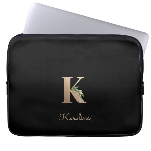 Eleganter Botanischer Monogram Letter K Laptop Sle Laptopschutzhülle (Vorderseite)