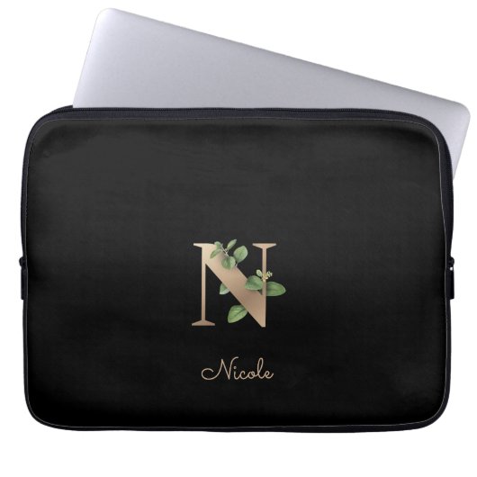 Eleganter Botanischer Monogram Letter N Laptop Sle Laptopschutzhülle (Vorderseite)