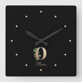 Eleganter Botanischer Monogram Letter O Quadratische Wanduhr