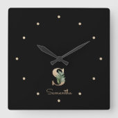Eleganter Botanischer Monogram Letter S Quadratische Wanduhr (Vorderseite)