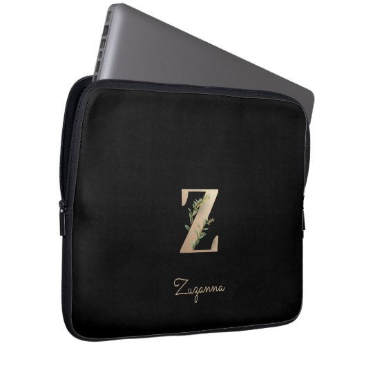 Eleganter Botanischer Monogram Letter Z Laptop-Sie Laptopschutzhülle (Vorne Rechts)
