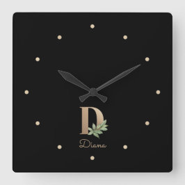 Eleganter Botanischer Monogramm-Brief D Quadratische Wanduhr
