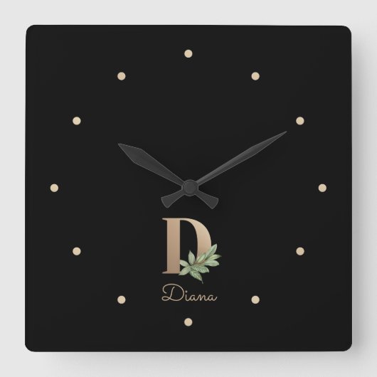 Eleganter Botanischer Monogramm-Brief D Quadratische Wanduhr (Vorderseite)