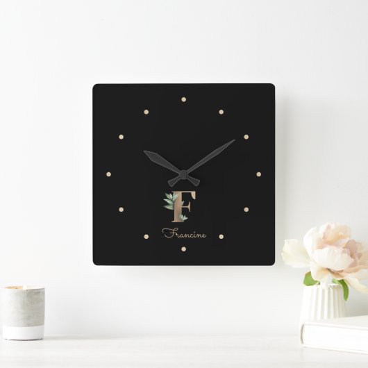Eleganter Botanischer Monogramm-Brief F Quadratische Wanduhr (Zuhause)