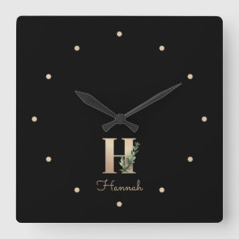 Eleganter Botanischer Monogramm-Brief H Quadratische Wanduhr