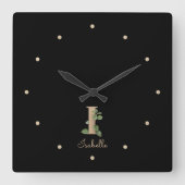Eleganter Botanischer Monogramm-Brief I Quadratische Wanduhr (Vorderseite)