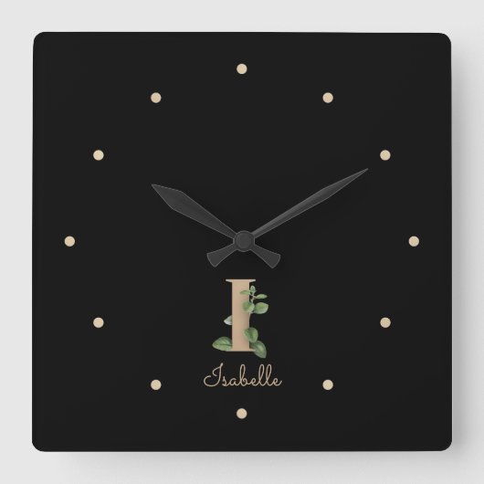 Eleganter Botanischer Monogramm-Brief I Quadratische Wanduhr (Vorderseite)
