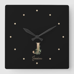 Eleganter Botanischer Monogramm-Brief J Quadratische Wanduhr