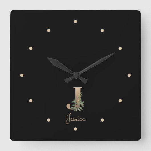 Eleganter Botanischer Monogramm-Brief J Quadratische Wanduhr (Vorderseite)