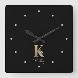 Eleganter Botanischer Monogramm-Brief K Quadratische Wanduhr