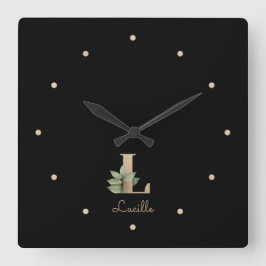 Eleganter Botanischer Monogramm-Brief L Quadratische Wanduhr