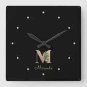 Eleganter Botanischer Monogramm-Brief M Quadratische Wanduhr (Vorderseite)