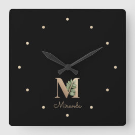 Eleganter Botanischer Monogramm-Brief M Quadratische Wanduhr