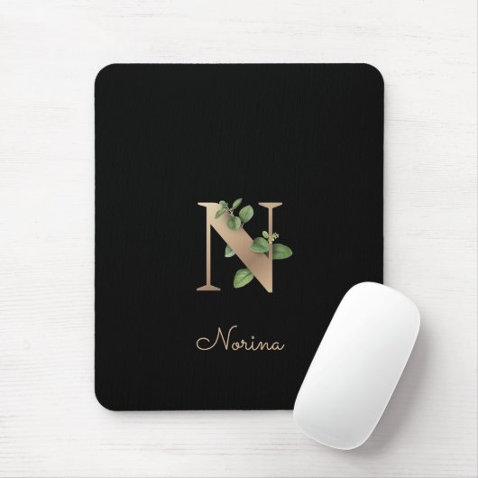 Eleganter Botanischer Monogramm-Brief N Mousepad (Mit Mouse)