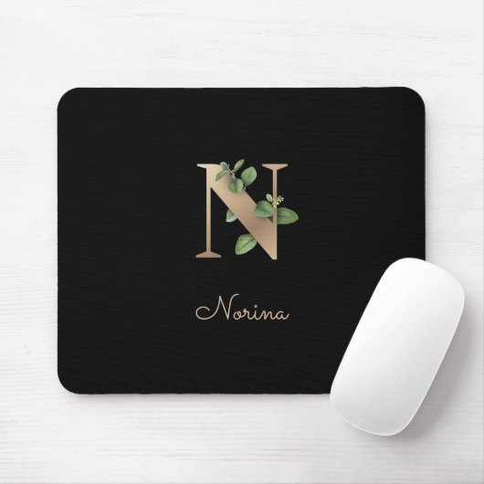 Eleganter Botanischer Monogramm-Brief N Mousepad (Mit Mouse)