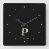 Eleganter Botanischer Monogramm-Brief P Quadratische Wanduhr (Vorderseite)