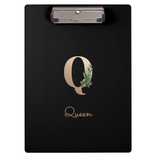 Eleganter Botanischer Monogramm-Brief Q Klemmbrett (Vorderseite)