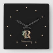Eleganter Botanischer Monogramm-Brief R Quadratische Wanduhr (Vorderseite)
