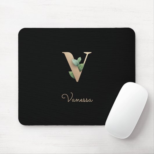 Eleganter Botanischer Monogramm-Brief V Mousepad (Mit Mouse)