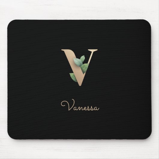 Eleganter Botanischer Monogramm-Brief V Mousepad (Vorne)