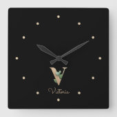 Eleganter Botanischer Monogramm-Brief V Quadratische Wanduhr (Vorderseite)