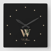 Eleganter Botanischer Monogramm-Brief W Quadratische Wanduhr (Vorderseite)