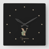 Eleganter Botanischer Monogramm-Brief Y Quadratische Wanduhr (Vorderseite)