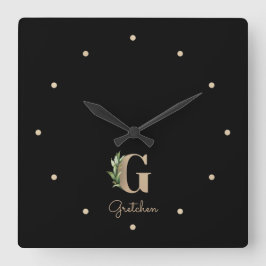Eleganter Botanischer Monogramm-Buchstabe G Quadratische Wanduhr